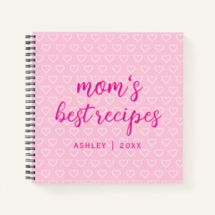 Mum's Best Recipes Cute Pink Heart Pattern Trendy Notebook
