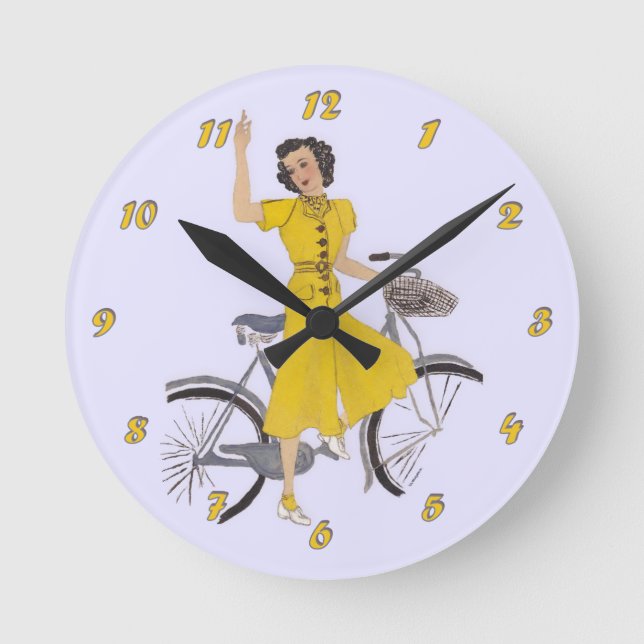 Mum's Bike Lady Round Clock (Front)