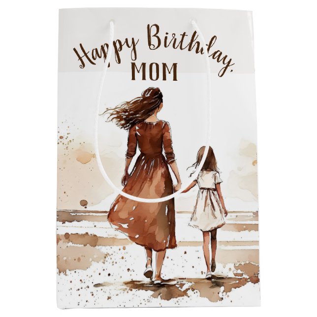 Mum's Birthday Beach Watercolor Medium Gift Bag (Front)