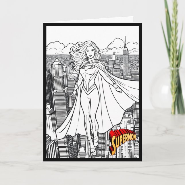 Mum's Birthday Colouring Card From Kids Superhero (Front)