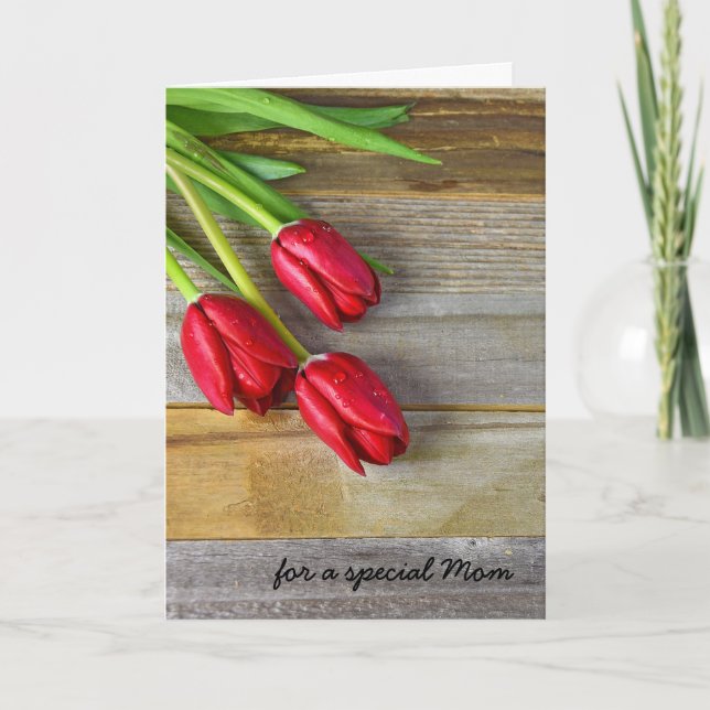 Mum's birthday wishes with red tulips card (Front)