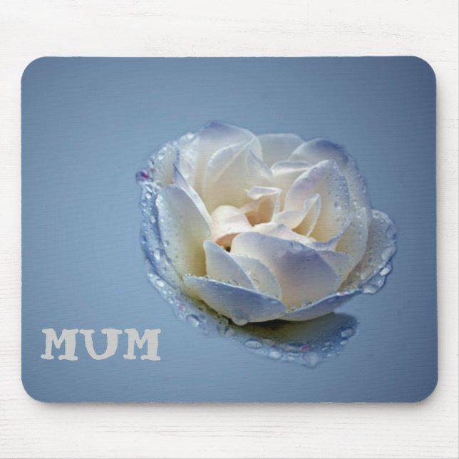 Mums Blue And White Rose Mouse Mat (Front)