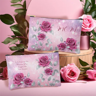 Mum's Cerise Pink Shimmer Rose Makeup Cosmetic Accessory Pouch