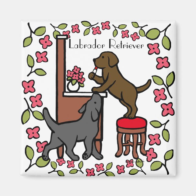 Mum's Chocolate Lab and Black Lab Magnet (Front)