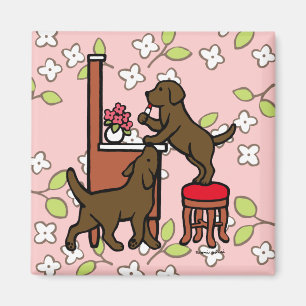 Mum's Chocolate Lab Puppy Duo Magnet