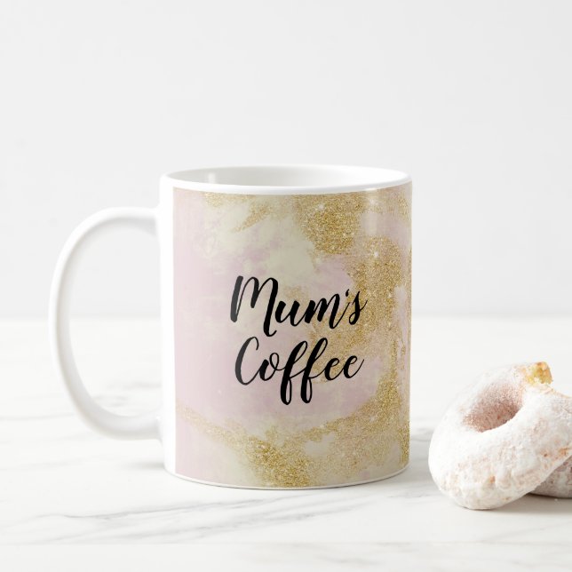 Mum's Coffee pink and gold glitter mug (With Donut)