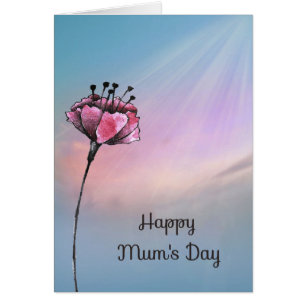 Mum's Day Card with Pastel Sky & Cranberry Flower
