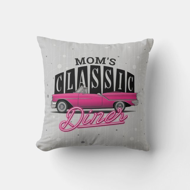 Mum's Diner Custom Name Faux Neon 50's Classic Car Cushion (Front)