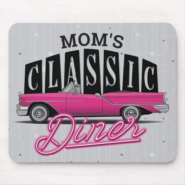 Mum's Diner Custom Name Faux Neon 50's Classic Car Mouse Mat (Front)
