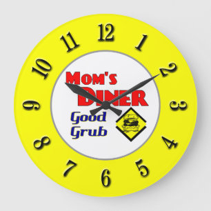 Mum's Diner Retro Yellow Kitchen Clock