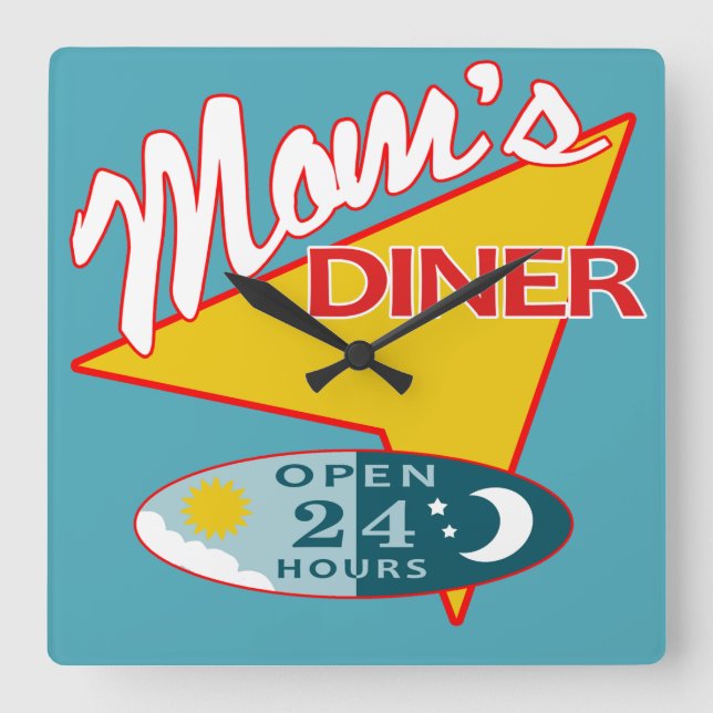 Mum's Diner Square Wall Clock (Front)