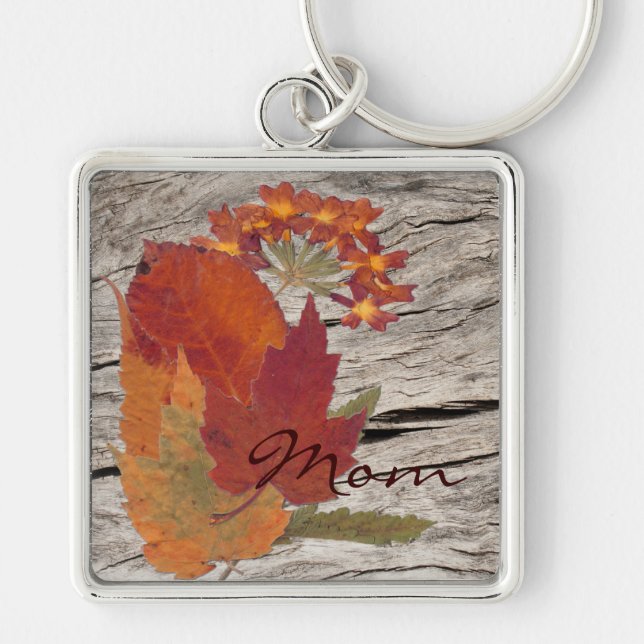 Mum's Dried Autumn Leaves and Flowers Keychain (Front)