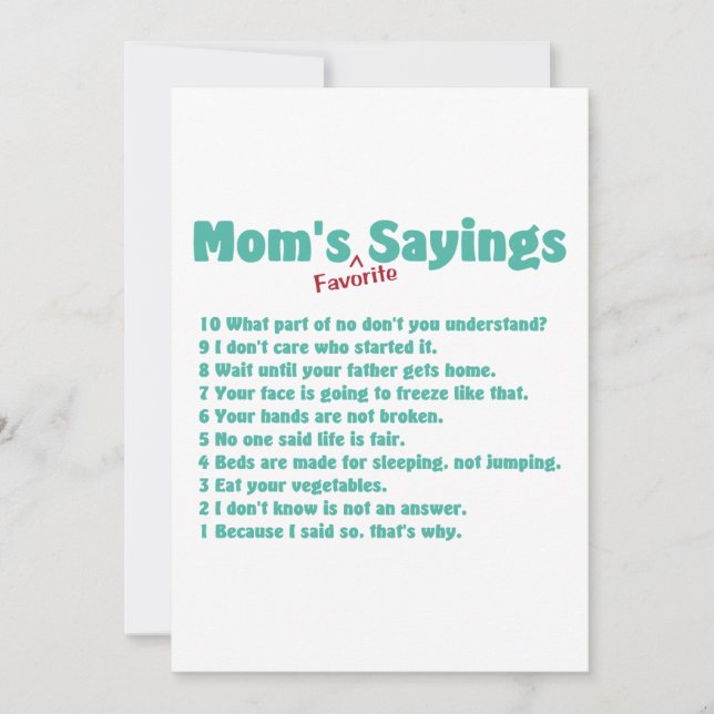 Mum's favourite sayings on gifts for her. invitation (Front)