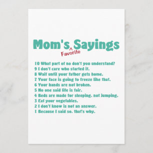 Mum's favourite sayings on gifts for her. invitation