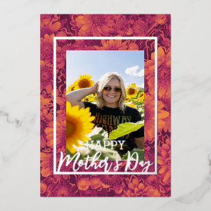 Mums Flowers Happy Mother’s Day Photo Real Foil Holiday Card