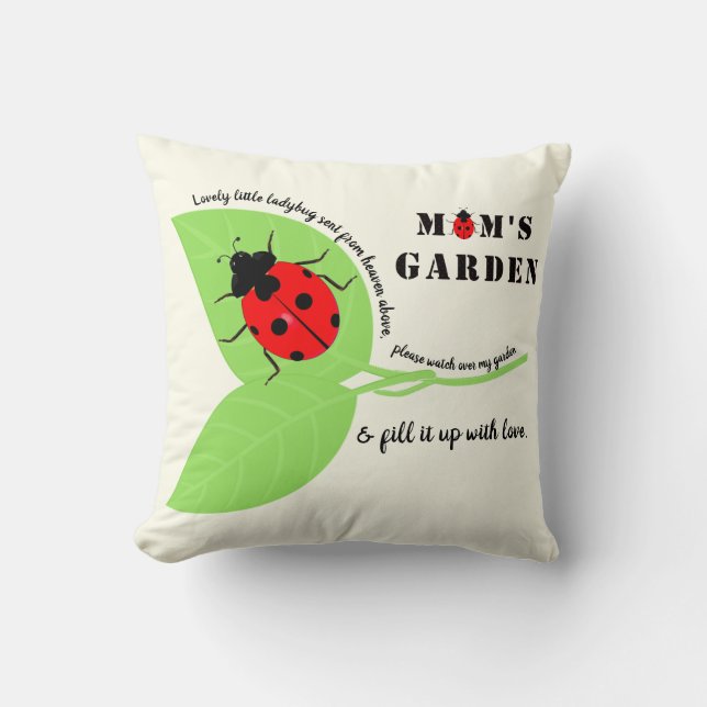 Mum's Garden Ladybug Square Throw Pillow (Front)