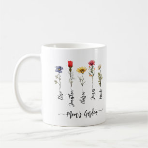 Mum's Garden Personalised Name Script Wildflowers Coffee Mug