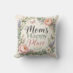 Mum's Happy Place Botanical Throw Pillow Design