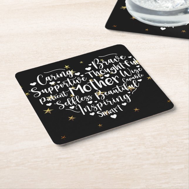 Mum's Heart Square Paper Coaster (Angled)
