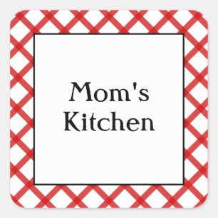 Mum's Kitchen Custom Saying Red Checks Sticker