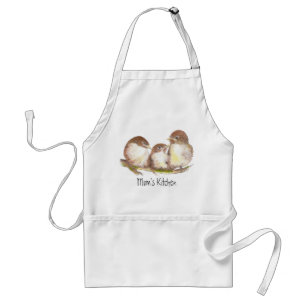 Mum's Kitchen ,Cute Family of Birds, Standard Apron