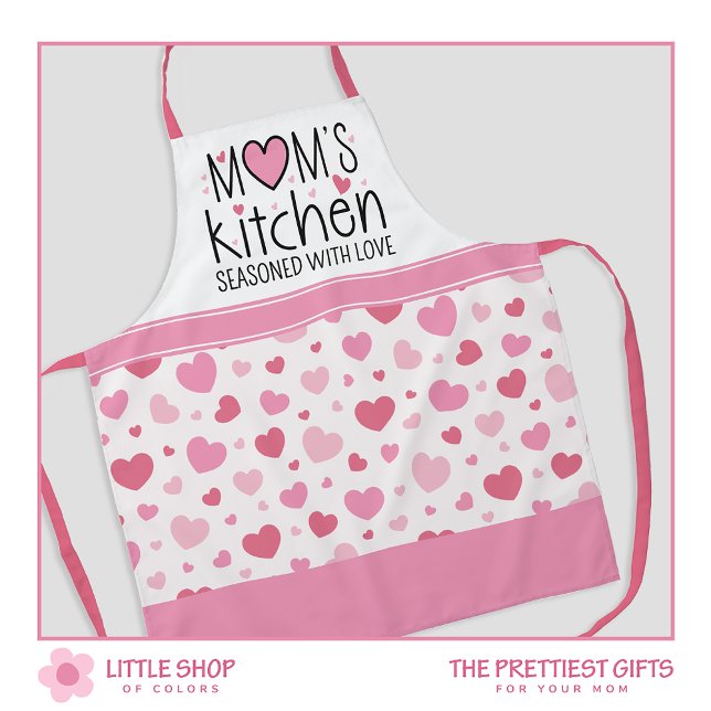 Mum's Kitchen Seasoned with Love Pink Hearts Apron (Creator Uploaded)