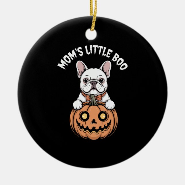Mum's Little Boo French Bulldog Hallowen Ceramic Tree Decoration (Front)