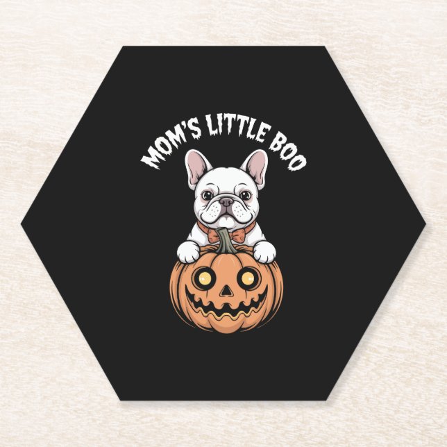 Mum's Little Boo French Bulldog Hallowen Paper Coaster (Front)