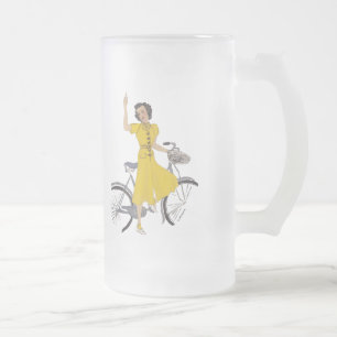 Mum's lovely bike lady frosted glass beer mug