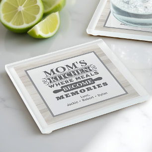 Mum's Meals Become Memories Rustic Kitchen Glass Coaster
