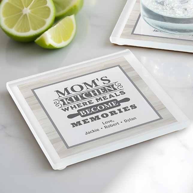 Mum's Meals Become Memories Rustic Kitchen Glass Coaster (Creator Uploaded)