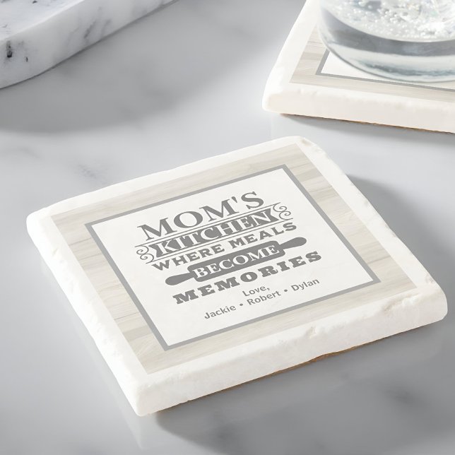 Mum's Meals Become Memories Rustic Kitchen Stone Coaster (Creator Uploaded)