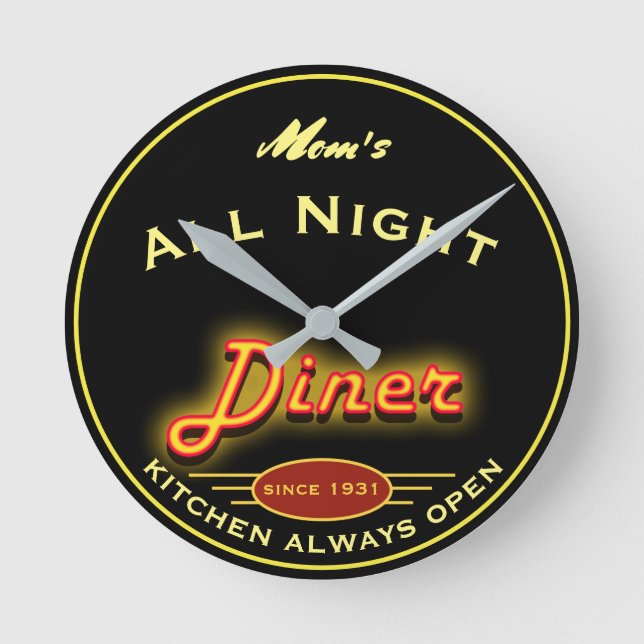 Mum's or Any Name Fun All Night Faux Neon Diner - Round Clock (Front)