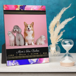 Mum's Pets Name Photo Template Pink Abstract Plaque