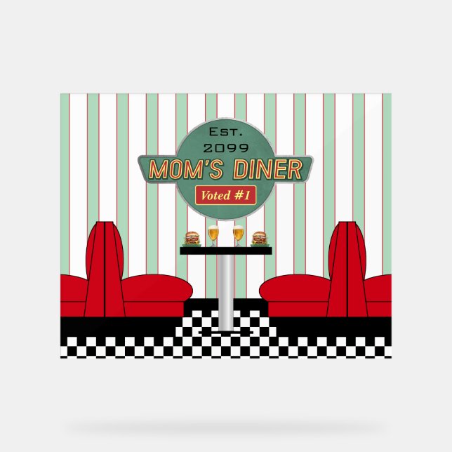 Mum's Retro Diner with Burgers & Beer Acrylic Sign (Front)