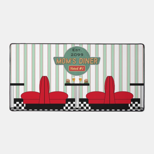 Mum's Retro Diner with Burgers & Beer Desk Mat (Front)