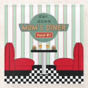Mum's Retro Diner with Burgers & Beer Glass Coaster