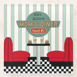 Mum's Retro Diner with Burgers & Beer Glass Coaster