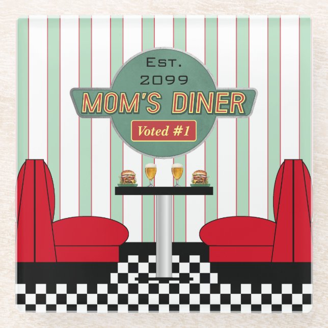 Mum's Retro Diner with Burgers & Beer Glass Coaster (Front)