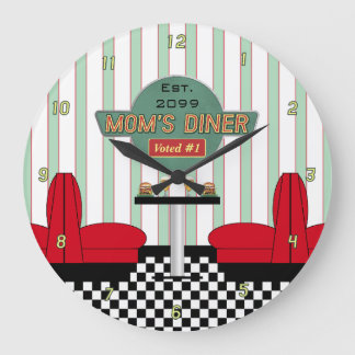Mum's Retro Diner with Burgers & Beer Large Clock
