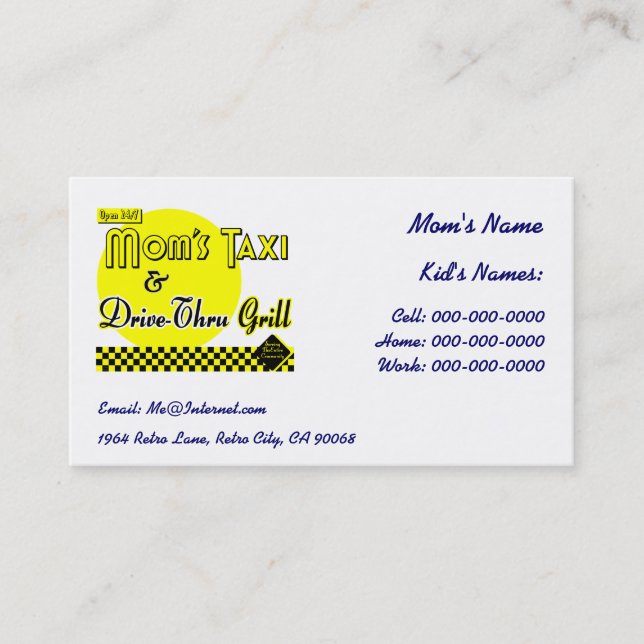 Mum's Taxi Custom Kids Retro Calling Business Card (Front)