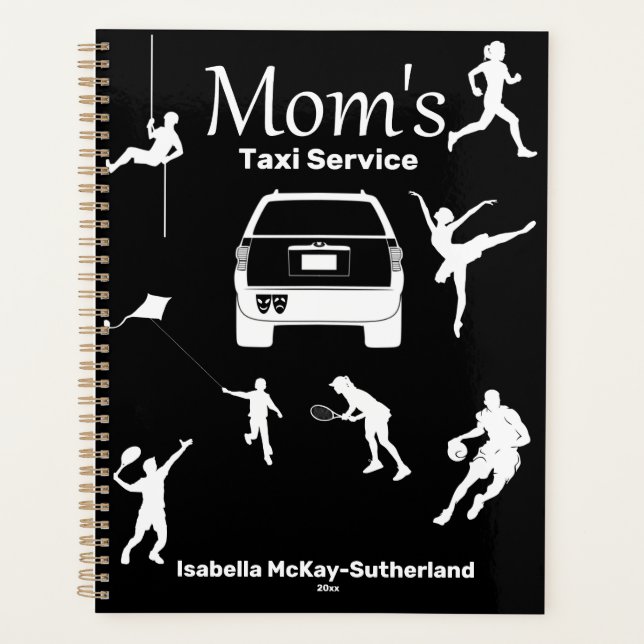 "Mum's Taxi Service" Black & White Annual Planner (Front)