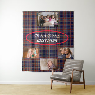 Mum's the Best Tartan  Plaid Freestyle White Font  Tapestry