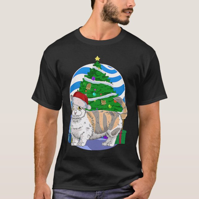 Munchkin Cat Cute Santa Christmas Tree Decor T-Shirt (Front)