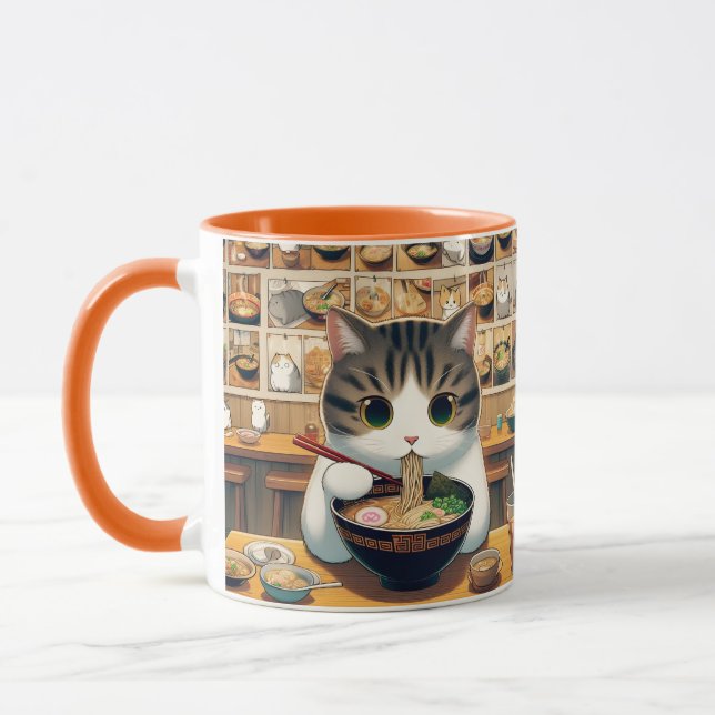 Munchkin Cat Eating Ramen Mug (Left)
