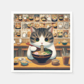 Munchkin Cat Eating Ramen Napkin