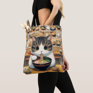 Munchkin Cat Eating Ramen Tote Bag