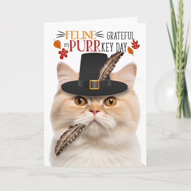 Munchkin Cat Grateful for PURRkey Day Holiday Card (Front)