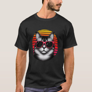 Munchkin Cat Retro Vintage Sunset Sunglasses 70s T-Shirt