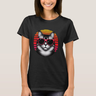Munchkin Cat Retro Vintage Sunset Sunglasses 70s T-Shirt